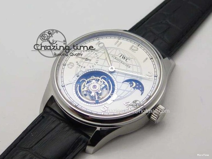 MIROTIME 0518 UrbanStyle Portuguese Tourbillon Power Reserve Moonphase SS White Dial On Black Leather Strap 7318